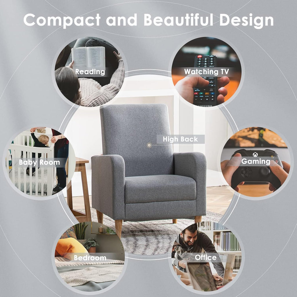 COLAMY Modern Accent Living Room Chairs Set of 2, Upholstered Fabric Armchair Reading Side Chair, Single Sofa with Back Pillow, Light Grey