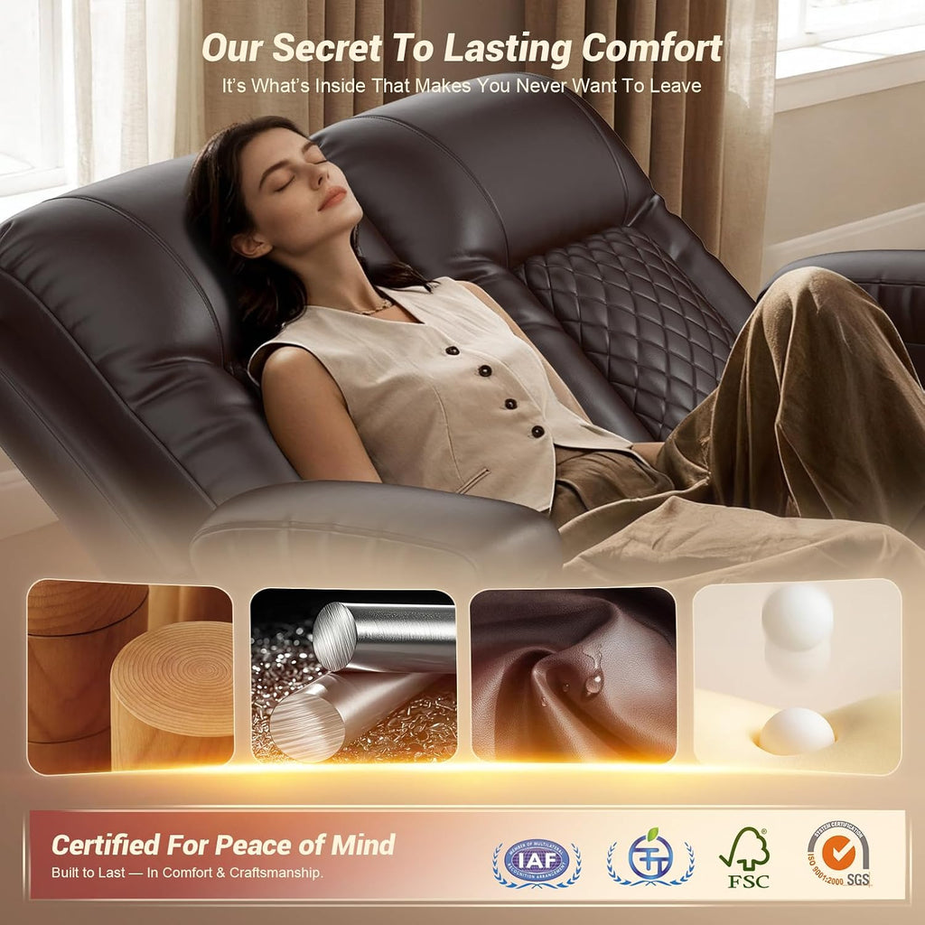 FURNIMAT Loveseat Recliner Sofa, 2 Seater Reclining Loveseat Sofa, PU Leather RV Loveseat Couch, Recliner Chair for Living Room, with Cup Holder and 2 Cell Phone Holder, USB Ports, Brown