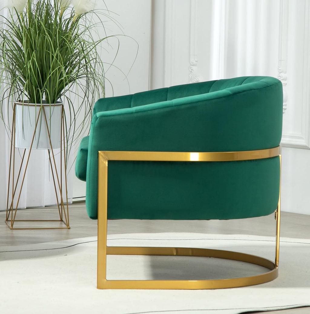 Container Furniture Direct Velvet Modern Accent Armchair - Luxury Gold Frame | Versatile Seating for Living Room, Bedroom, Office, Green