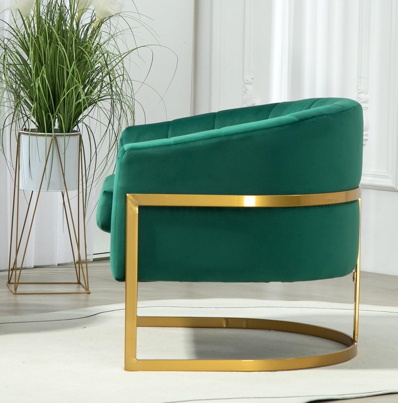 Container Furniture Direct Velvet Modern Accent Armchair - Luxury Gold Frame | Versatile Seating for Living Room, Bedroom, Office, Green