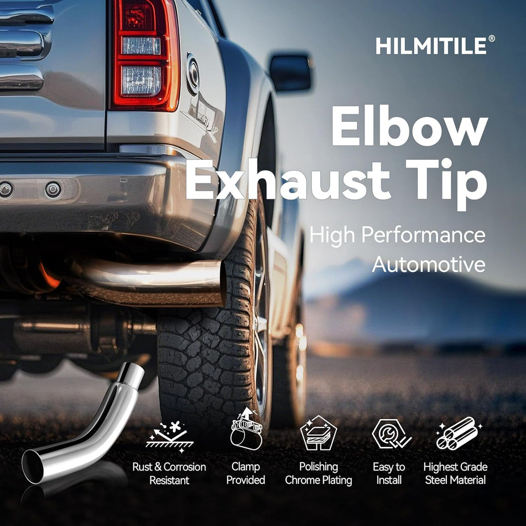 Exhaust Tip, 4 Inch Diesel Exhaust Tip Elbow Tip with a Clamp, 4'' Inlet 7'' Outlet Chrome Exhaust Tip for Pickups, Trucks and Cars