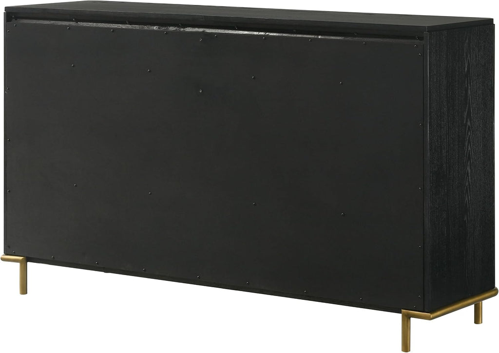 Coaster Home Furnishings - Arini - Wood - 8-Drawer Dresser with Felt-Lined Top, Round Ball Knobs, Metal Glides, Gold Base, Wire-Brushed Details, Coastal Style - Bedroom - Black - 224333
