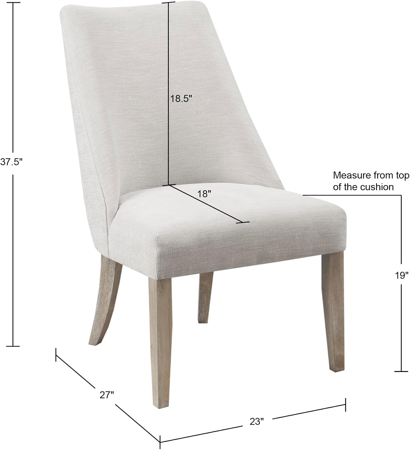 Martha Stewart Winfield Upholstered High Back Accent Dining Chairs Set of 2, Padded Seat, Solid Wood Legs, Chambray Fabric, Cottage, Farmhouse, Ivory, 23' W x 24.75' D x 38' H