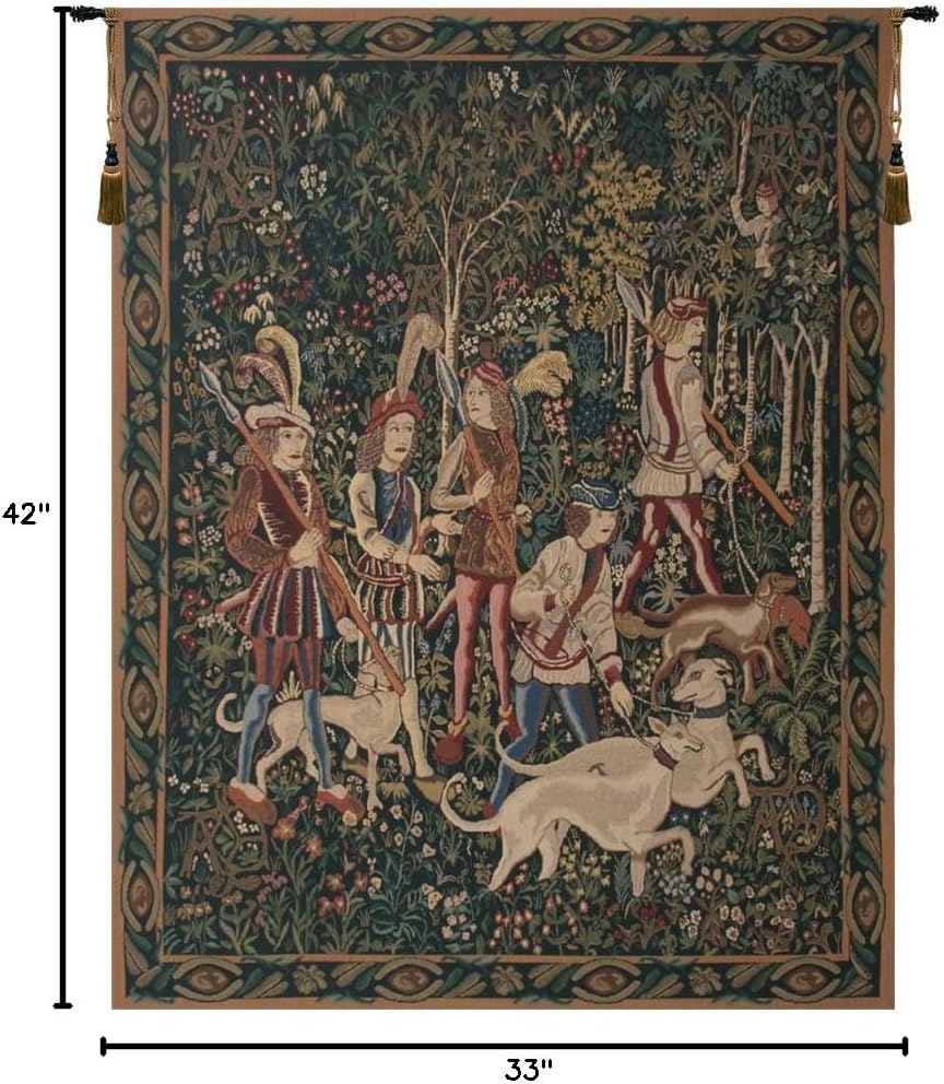 C Charlotte Home Furnishings Inc Unicorn Hunt with Border Belgian Tapestry Wall Hanging | Viscose Cotton and Polyester Blend Wall Art | 42 in. x 33 in | Home Decor Accents