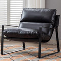Ya-Home Mid-Century Accent Chair, Comfy PU Leather Side Chair with Armrest, Upholstered Leisure Chair with Black Metal Frame for Living Room Bedroom Reception Room, Black
