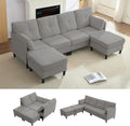 PUREMIND Sectional Home Sofa Living Room, Modern U-Shaped Sofa Couches with Double Chaise, Upholstered 4 Seater Sofa for Living Room, Apartment, Light Grey