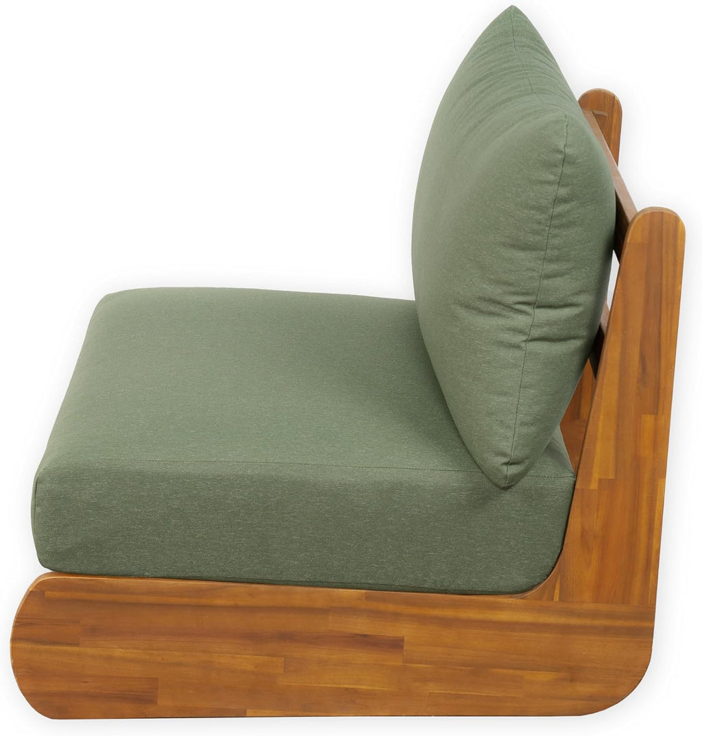 Christopher Knight Home Poppy Outdoor Club Chair with Water Resistant, Acacia Wood Lounge Chair Outdoor, Patio Low Profile Accent Chair, Comfy Reading Chair for Garden Backyard, Teak + Green