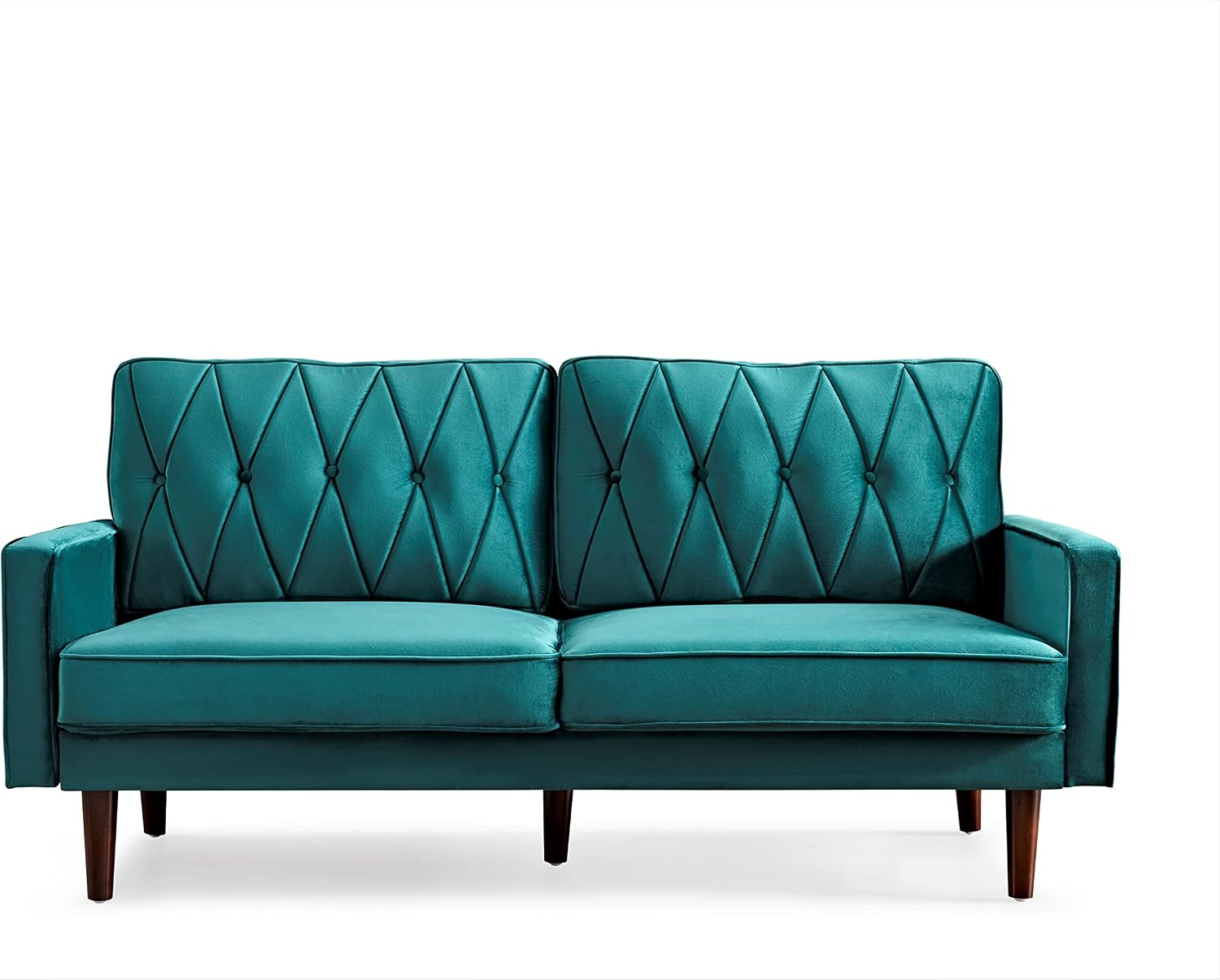 Container Furniture Modern Style Tufted Velvet Couches for Living Room with Soft Fabric Upholstery and Solid Wood Frame, 2 Piece Sofa and Loveseat Set, Green