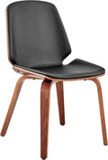 Armen Living Brinley Faux Leather Wood Dining Room Accent Chair, Black/Walnut 19 x 33 x 22