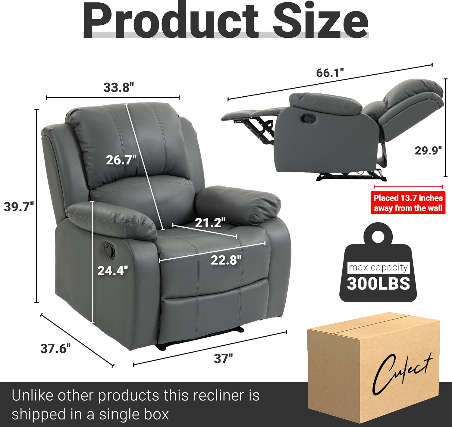 Manual Recliner Chair, Lazy Leather Recliner, Perfect for Lounging in the Living Room, Home Theater and Bedroom, an Excellent Gift for Home