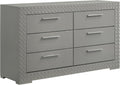 Coaster Home Furnishings - Ives - Wood - 6-Drawer Dresser with Contemporary Style, Tile Emboss, Felt-Lined Top, Metal Handles, Metal Extension Glides - Bedroom - Grey High Gloss - 224973