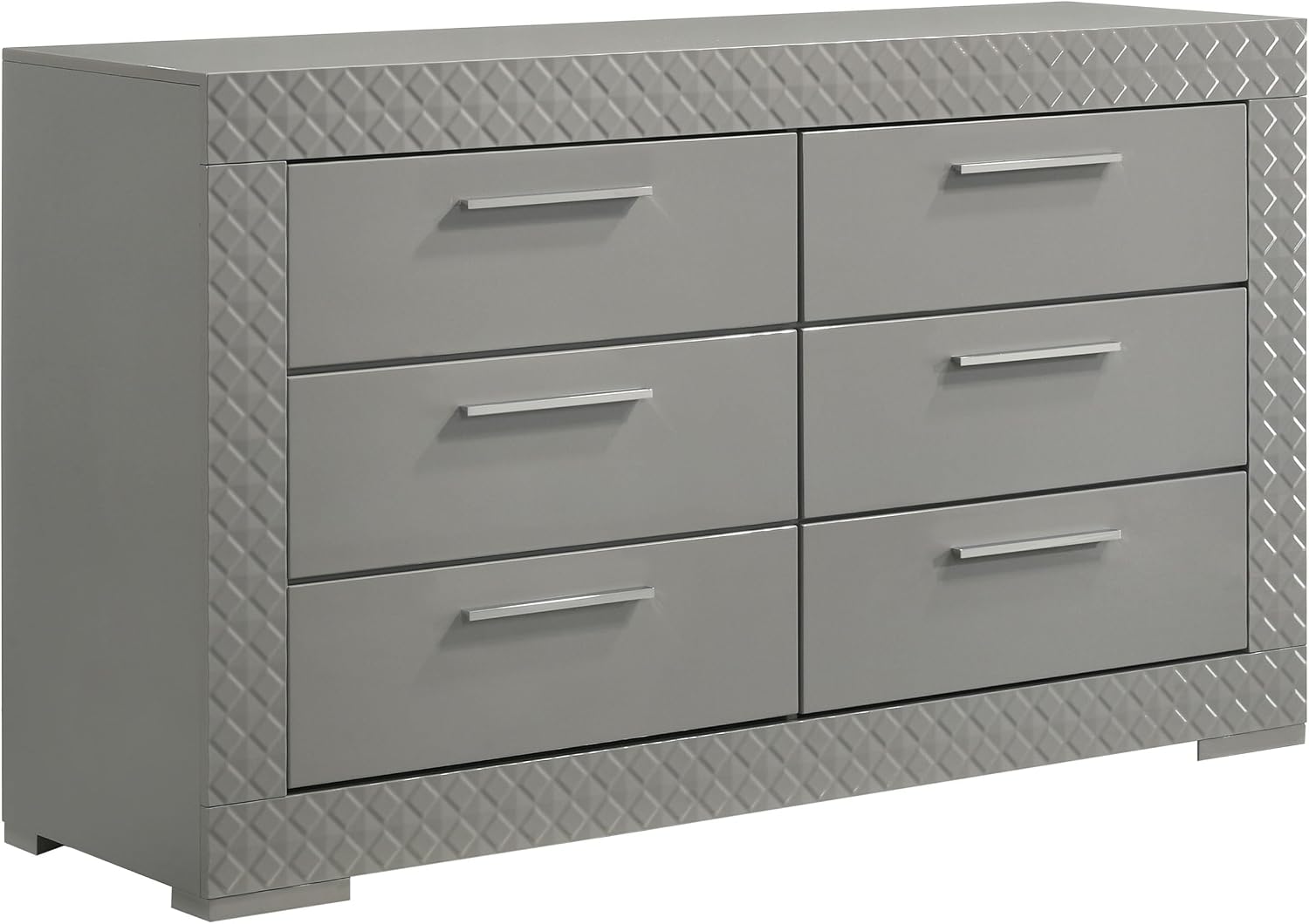 Coaster Home Furnishings - Ives - Wood - 6-Drawer Dresser with Contemporary Style, Tile Emboss, Felt-Lined Top, Metal Handles, Metal Extension Glides - Bedroom - Grey High Gloss - 224973