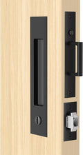 Dontay Pocket Door Handle and Edge Pull, Narrow Modern Rectangular Keyed Entry Function, Recessed Sliding Door Hardware for 1 3/8' to 2 3/16' Thickness Door (Privacy Lock, Matte Black, 2 Pack)