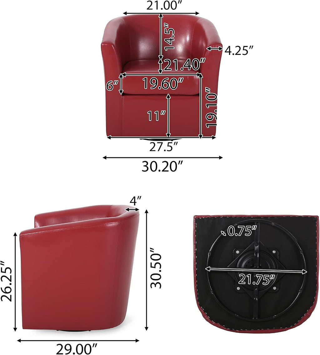 Christopher Knight Home Daymian PU Swivel Club Chair, Red 29D x 30W x 30.25H Inch