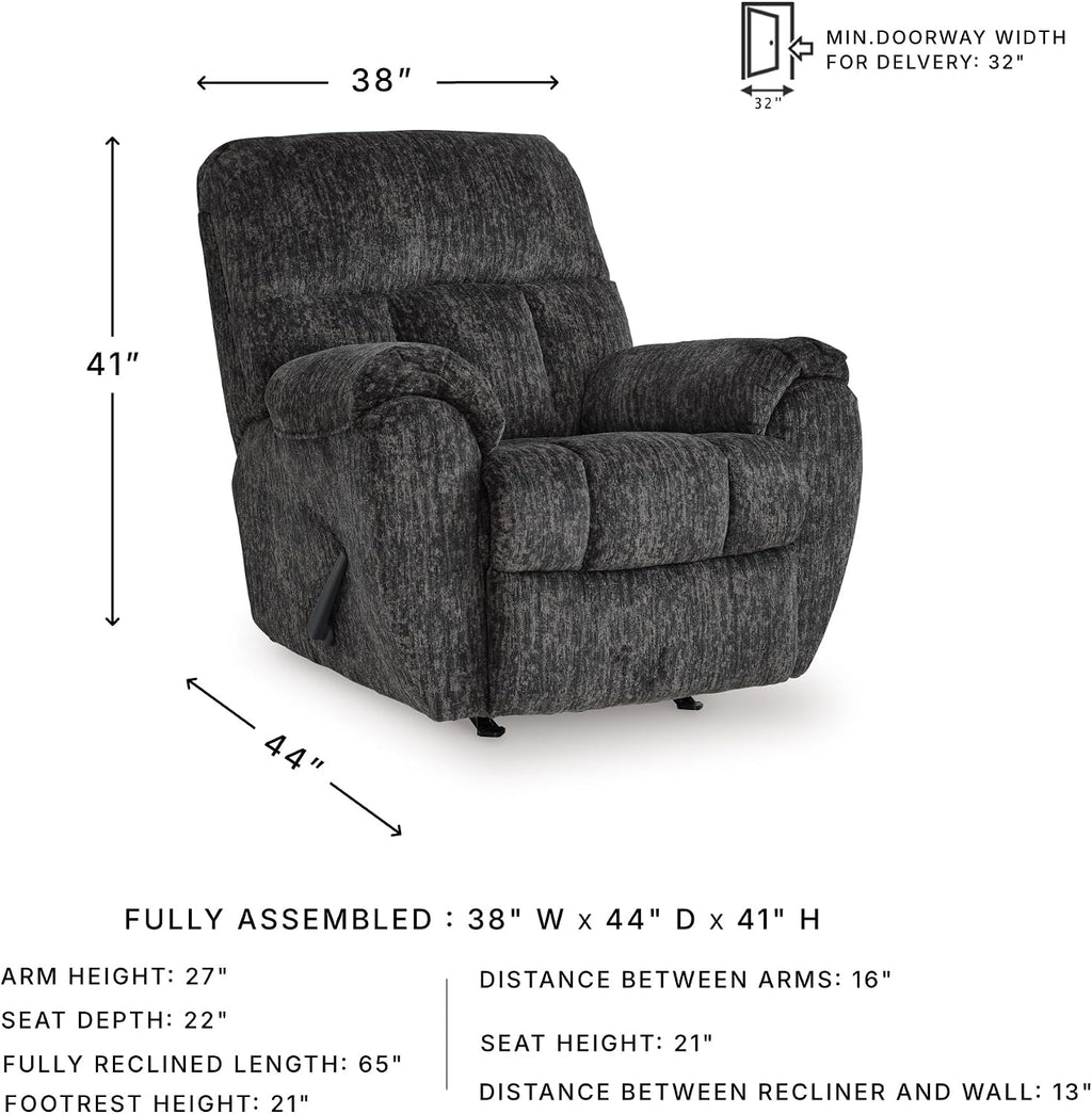 Signature Design by Ashley Rampant Casual Manual Rocker Recliner with Pillow-Top Arms, Gray