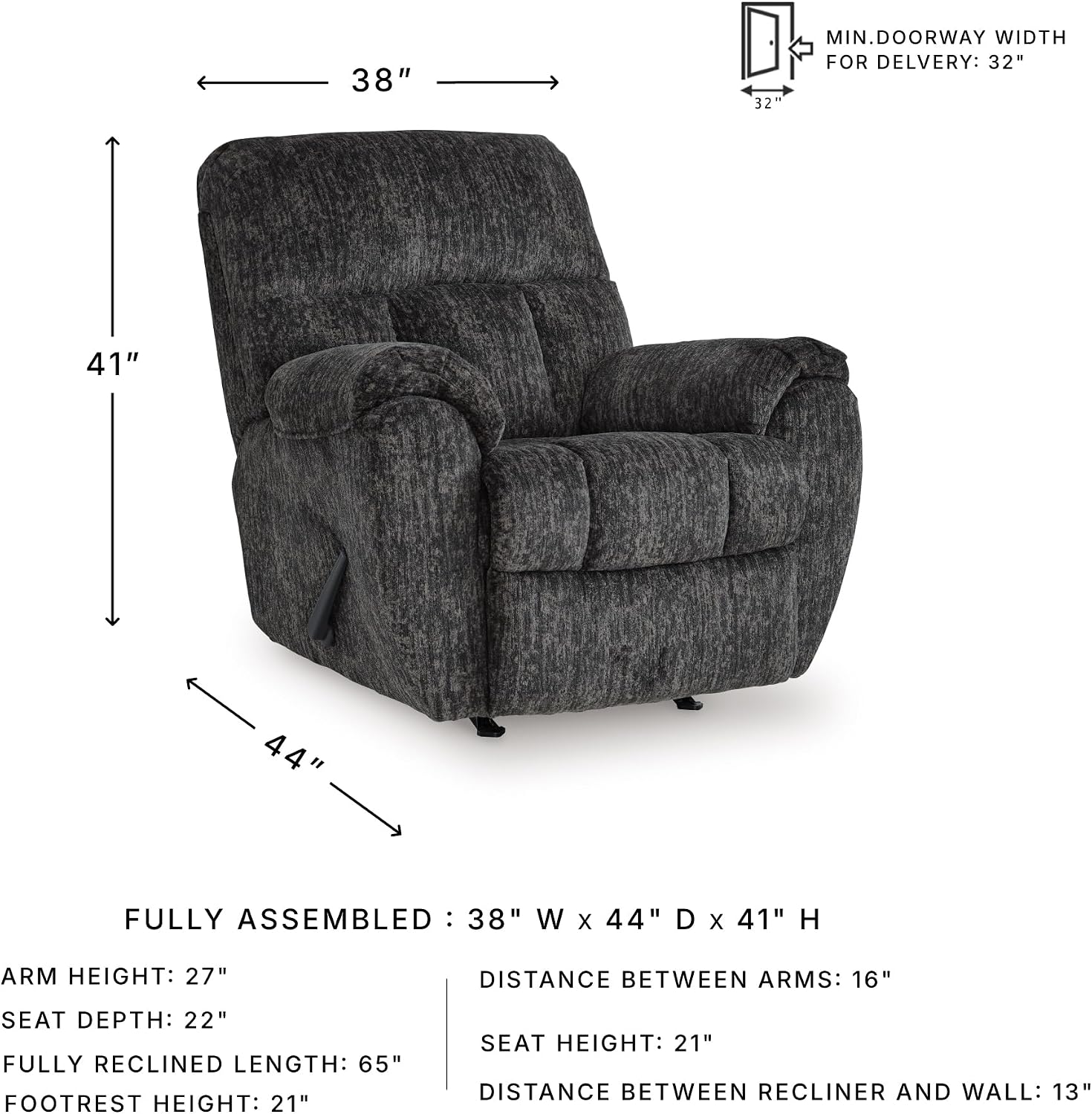 Signature Design by Ashley Rampant Casual Manual Rocker Recliner with Pillow-Top Arms, Gray