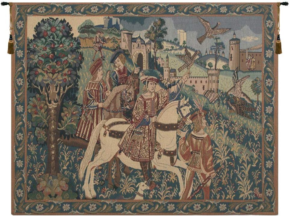 C Charlotte Home Furnishings Inc. Falcon Hunt II Belgian Tapestry Wall Hanging | Viscose Cotton and Polyester Blend Wall Art | 33 in. x 43 in | Home Decor Accents