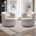 CANMOV Swivel Accent Chair Set of 2, 360 Degree Round Swivel Barrel Chair with Pillow, Upholstered Comfy Barrel Armchair Single Club Sofa Chair for Living Room, Bedroom, Reading Room, (Grey*2)