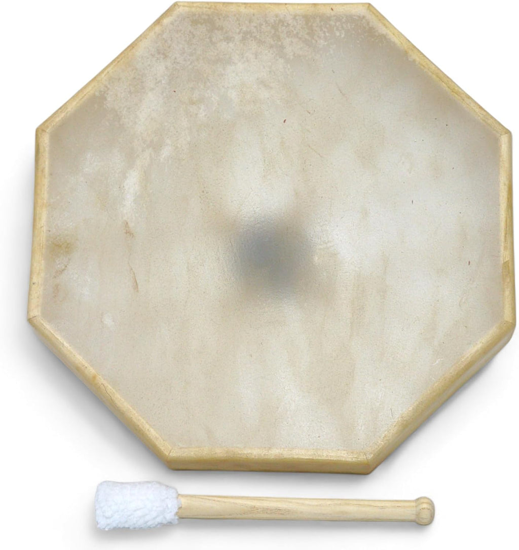 GMP Traditional Frame Drum/Bodhran with Handle | Natural Goatskin Head, Comes with Wood and Leather Mallet (18' Octagon)