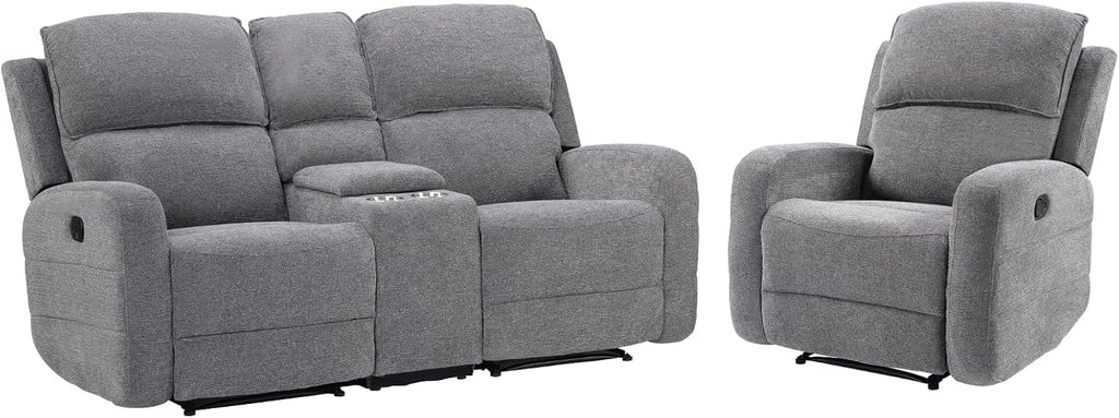 EBELLO Manual Living Room Furniture Reclining Couch Set, Soft Fabric Recliner Chair and Loveseat Sofa Couch for Meeting Room, Overstuffed Backrest(Recliner+Loveseat)