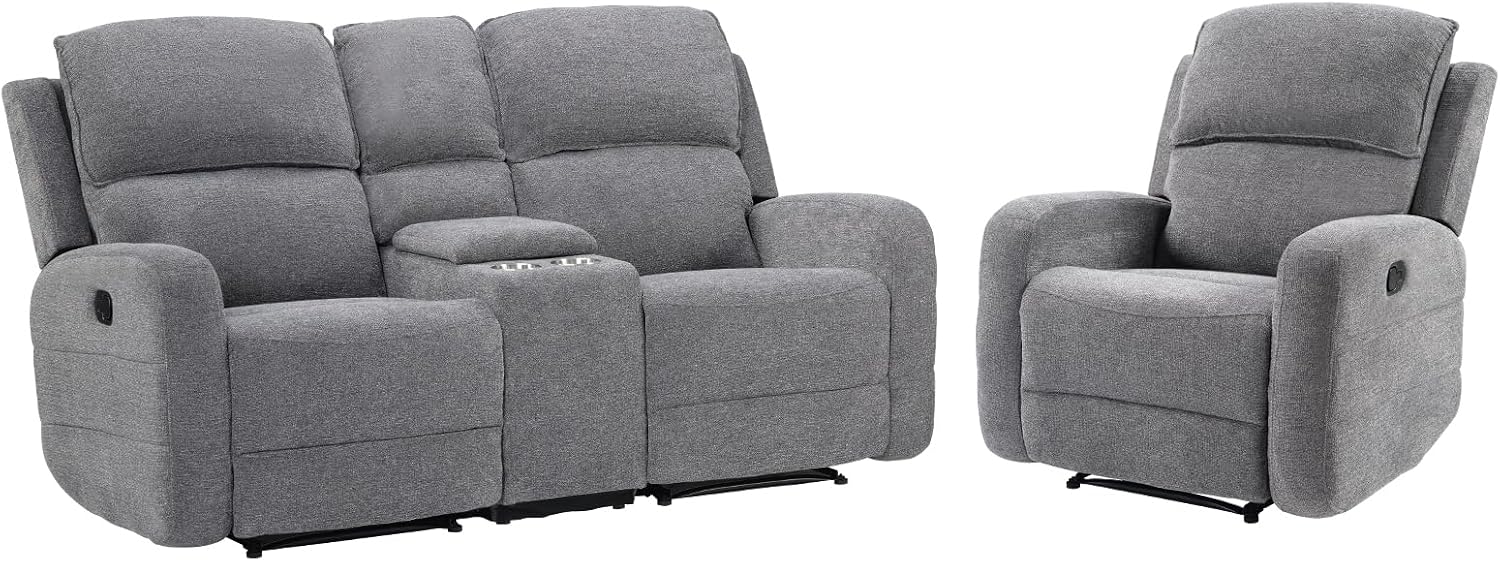 EBELLO Manual Living Room Furniture Reclining Couch Set, Soft Fabric Recliner Chair and Loveseat Sofa Couch for Meeting Room, Overstuffed Backrest(Recliner+Loveseat)