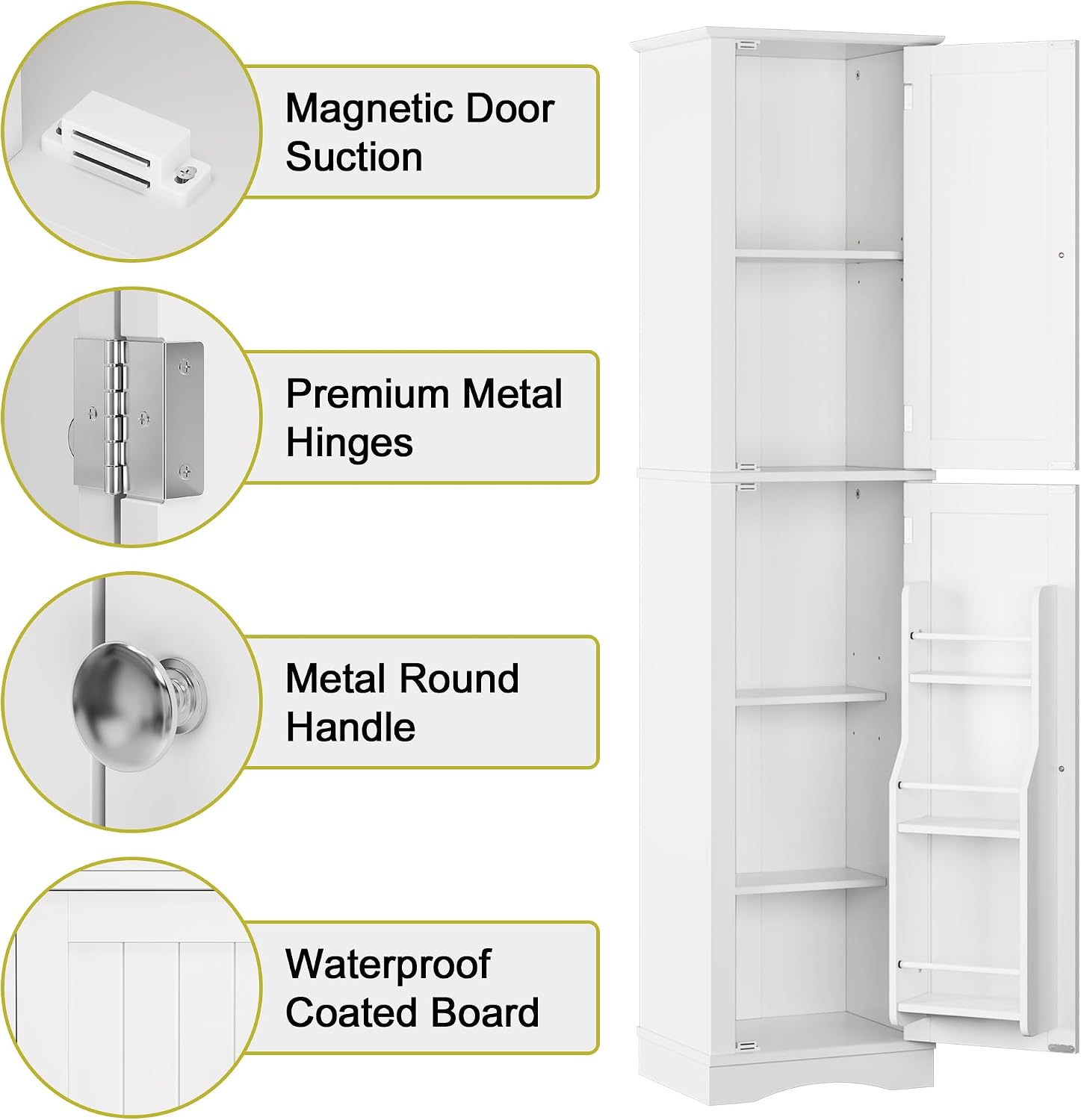 Function Home Tall Bathroom Storage Cabinet, 64' Slim Kitchen Pantry with Door Storage, Narrow Wood Freestanding Cabinets with Adjustable Shelves for Kitchen Living Room Dining Room, White