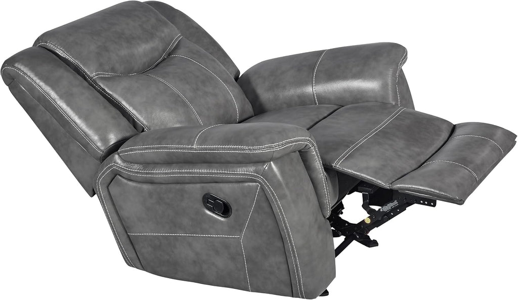 Coaster Home Furnishings - Conrad - Leatherette Upholstered Glider Recliner Chair with Overstuffed Arms, Pocket Coil Seating, and Ergonomic Lever - Living Room - 33-Inch - Gray - 650356