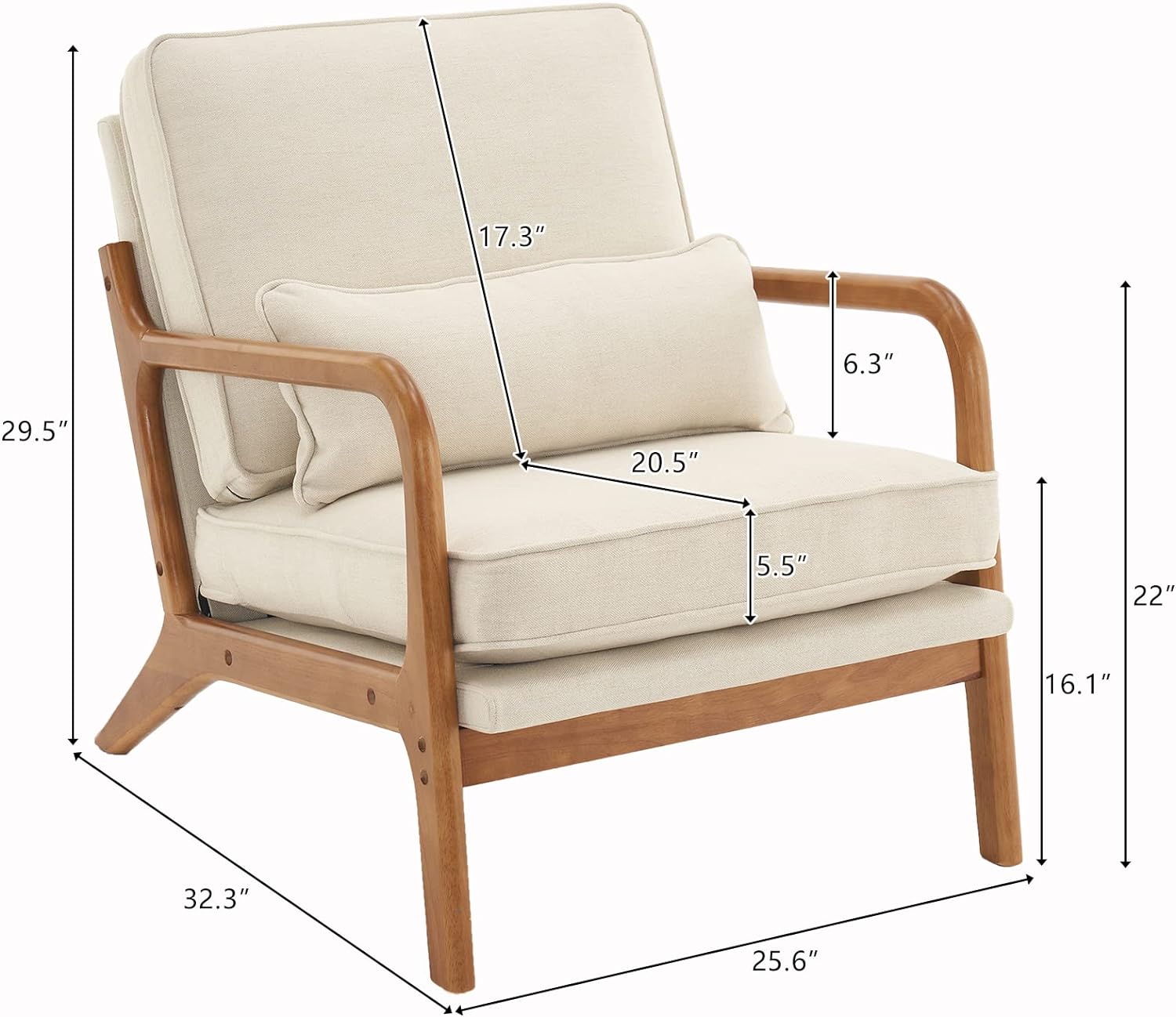 Karl home Accent Chairs Set of 2, Mid-Century Modern Chair with Pillow Upholstered Lounge Arm Chair with Solid Wood Frame & Soft Cushion for Living Room, Bedroom, Balcony, Beige