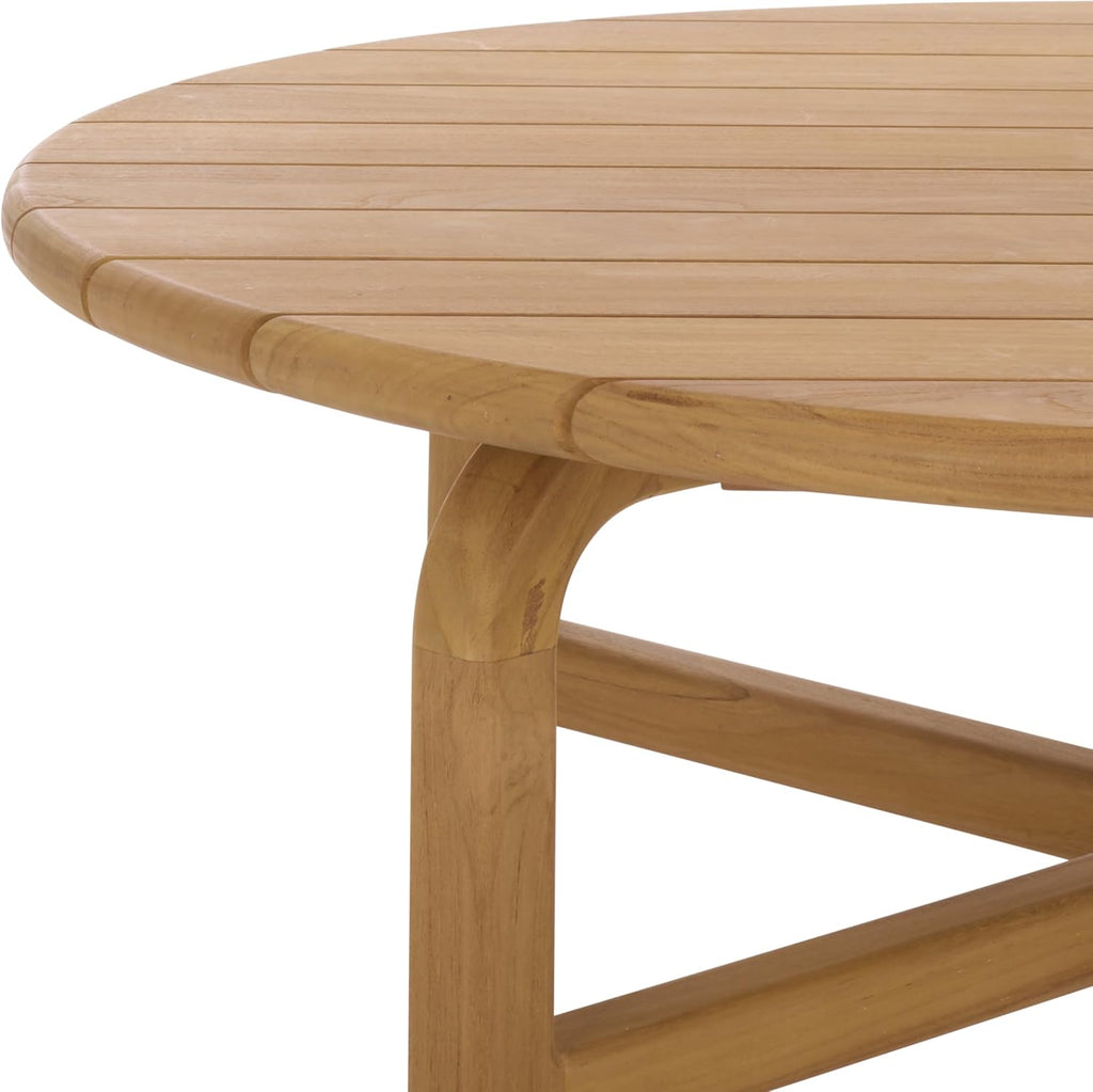 SAFAVIEH Couture Outdoor Patio Furniture Collection – Rogers Natural Teak Solid Wood Round Slatted Coffee Table, Modern Outdoor Living (CPT2015)
