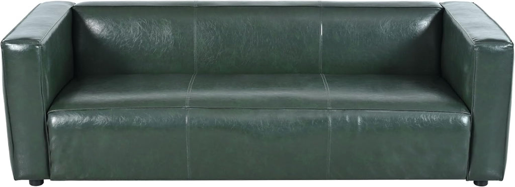 Christopher Knight Home Vevia Faux Leather Sofa, 3 Seater Couch, Upholstered Sofa, Large Lounge Chair, Birch Wood Legs Armchair, Classic Tuxedo Design Couch for Living Room Bedroom, Green