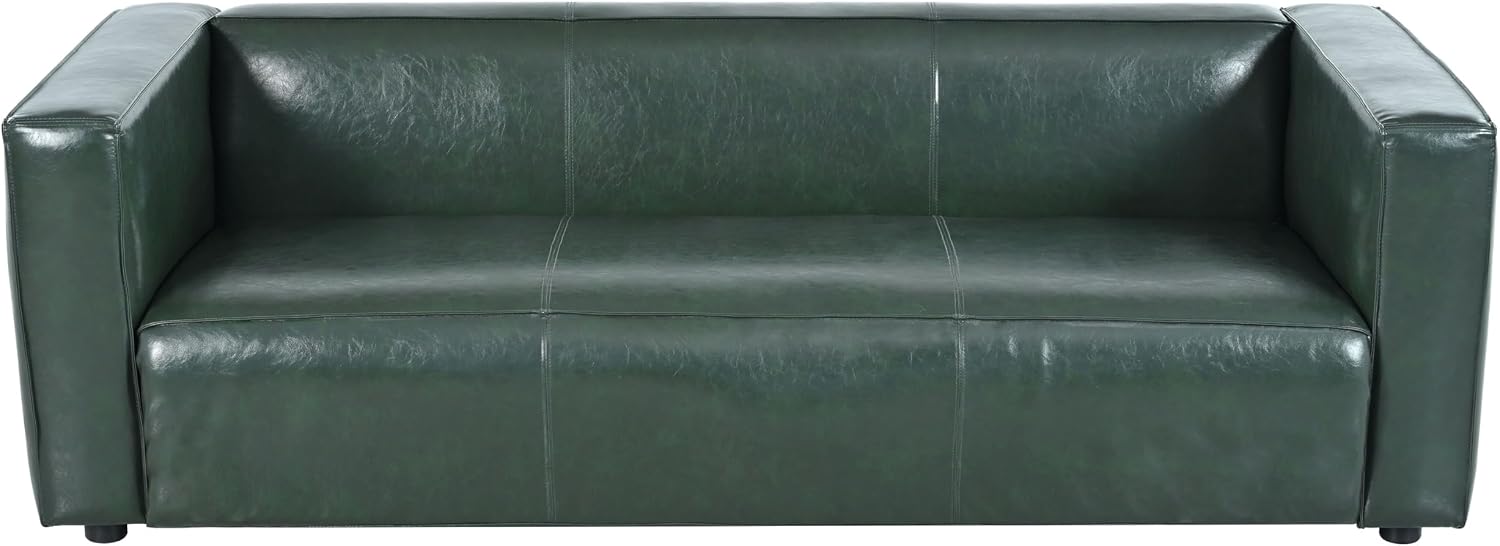 Christopher Knight Home Vevia Faux Leather Sofa, 3 Seater Couch, Upholstered Sofa, Large Lounge Chair, Birch Wood Legs Armchair, Classic Tuxedo Design Couch for Living Room Bedroom, Green
