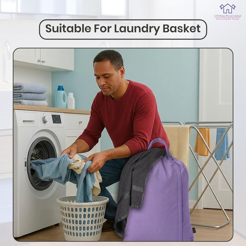 LFH Home Cotton Rich Large Premium Canvas Laundry Bag, Heavy Duty Washable Laundry Hamper with Drawstring & Handles, Multi-Use Clothes Storage for Home, Travel & College 18'x26' (Pack of 6) - Lavender