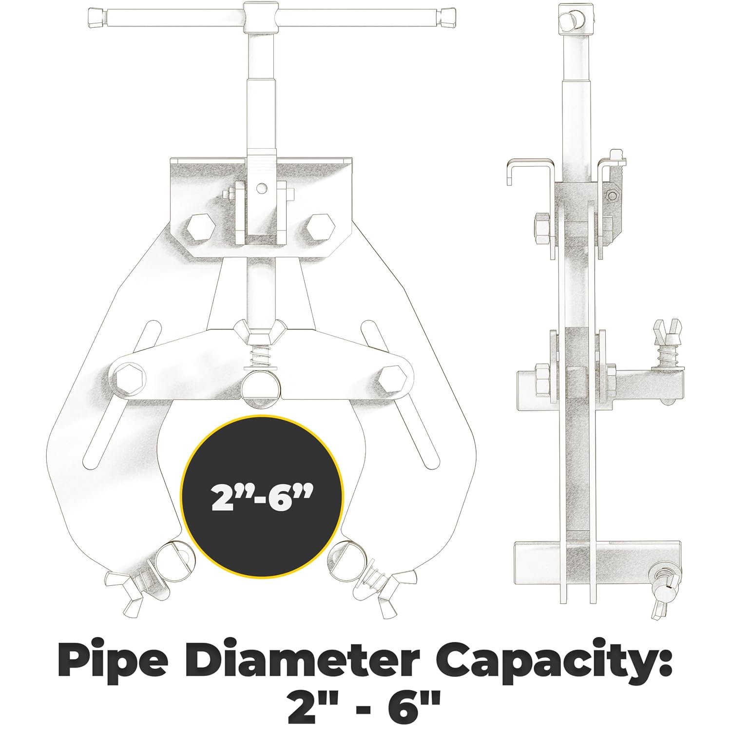 Strong Hand Tools, Pipe Alignment Clamp, Pipe Diameter Capacity: 2' - 6', Fit-Up Clamp, Quick Acting Screws, Stainless Steel Contact Adjustment Screws, CPA60