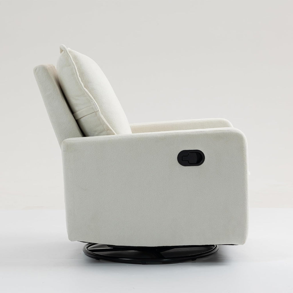 ERYE Modern Manual Reclining Chair Lovely Swivel Glider Rocker Chair for Living Room Bedroom Studio, Manual Recliner Armchair 360° Swivel Boucle Upholstered Nursery Armchair