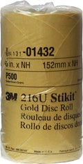 3M Stikit Gold Paper Disc Roll, 216U, 01432, 6 in, P500 Grade, 175 Discs Per Roll, Automotive Abrasive Disc