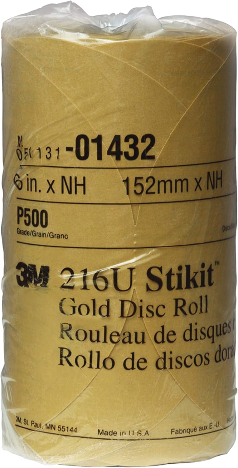 3M Stikit Gold Paper Disc Roll, 216U, 01432, 6 in, P500 Grade, 175 Discs Per Roll, Automotive Abrasive Disc