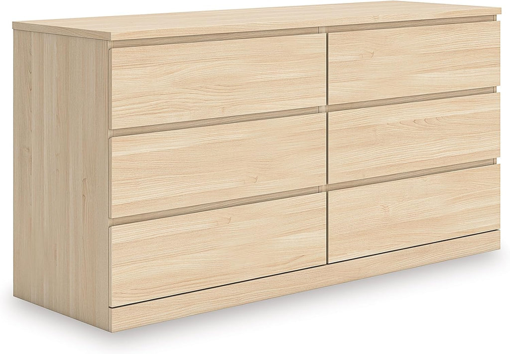 Signature Design by Ashley Onita Contemporary 6-Drawer Dresser with Ash Finish, Light Brown
