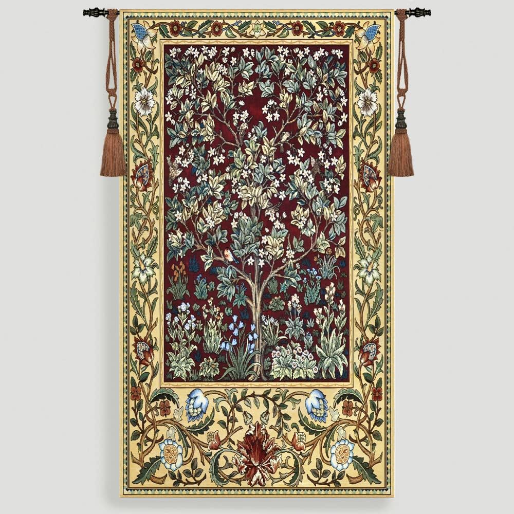 Aubelin Tapestry Long Ruby William Morris Tree of Life Fine Art Tapestry Wall Hanging Size 63'x35'