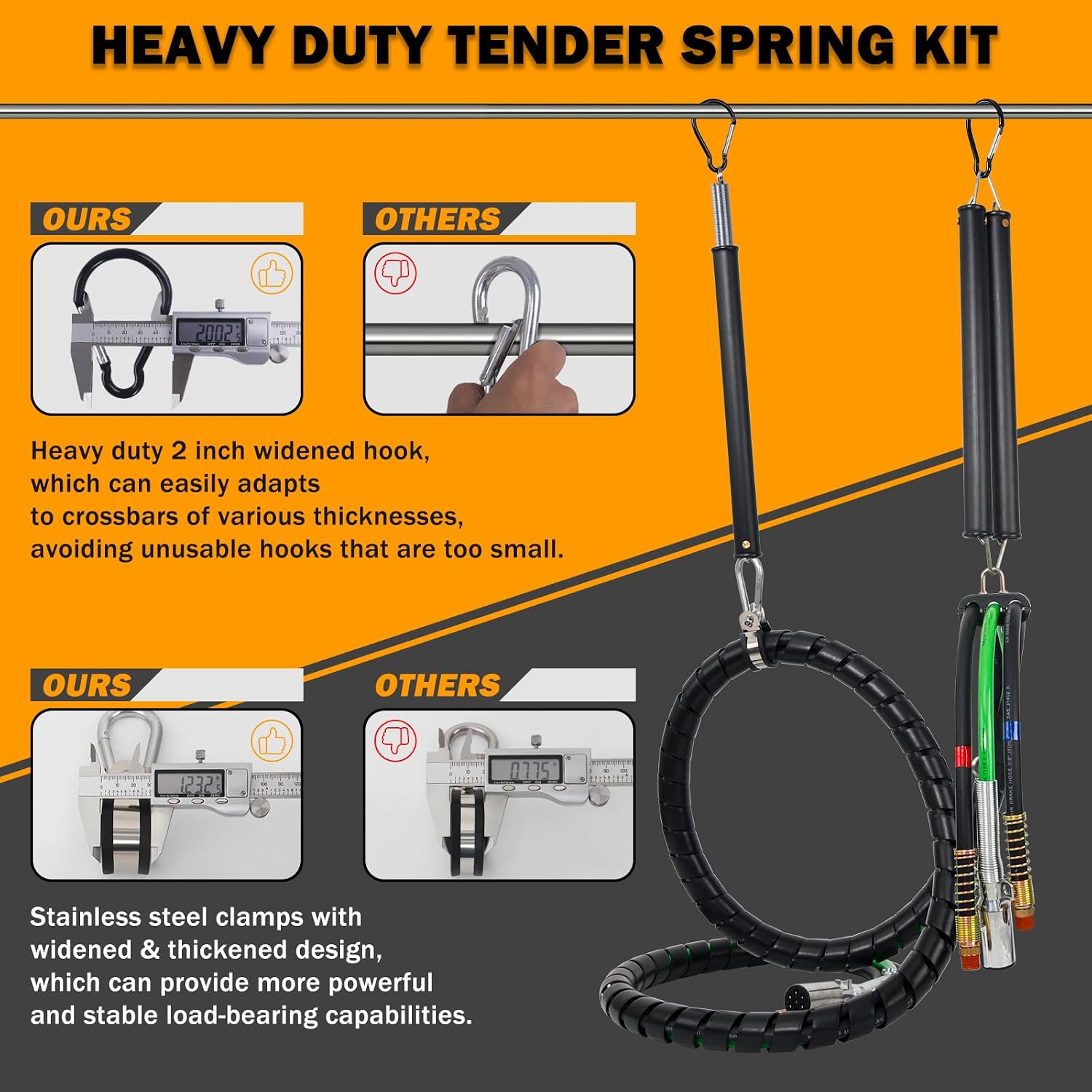 13.5 FT Semi Truck Air Lines Kit with 2 Pcs Tender Spring Kit and Glad Hands with Gladhand Holder & Handles 3IN1 Trailer Cord and Air Hoses Kit for Truck Trailer Tractor