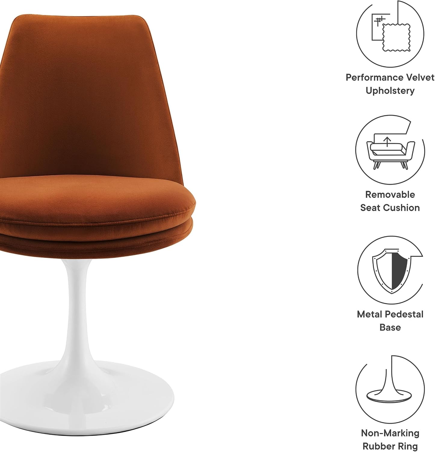 Modway Lippa Velvet Swivel Dining Side Chair in White Rust - Armless Accent Chair with Stain-Resistant Performance Velvet Upholstery - 360° Rotating Office Chair