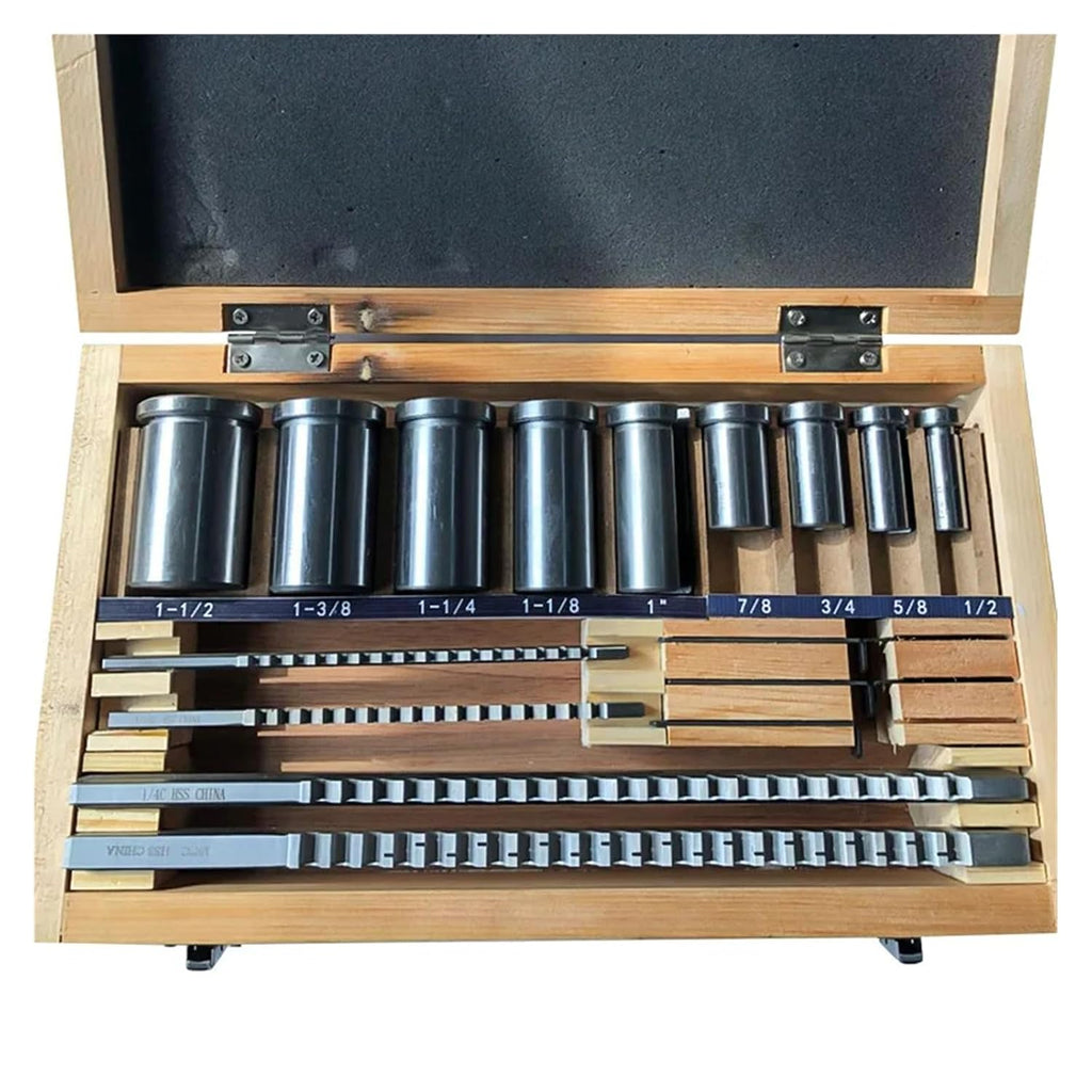 Inch Size HSS Keyway Broach Set 18pcs 4 Broaches 9 Collared Bushings 5 Shims Inch Industrial Tools for Metalworking, Lathe