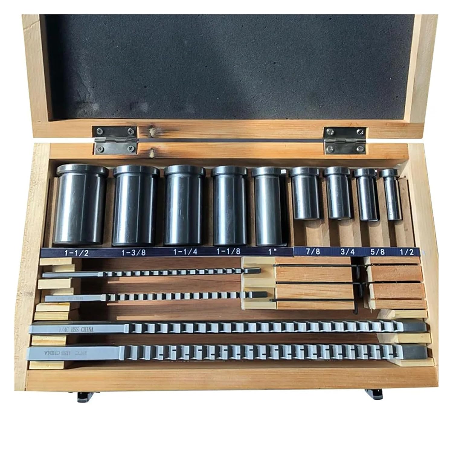 Inch Size HSS Keyway Broach Set 18pcs 4 Broaches 9 Collared Bushings 5 Shims Inch Industrial Tools for Metalworking, Lathe