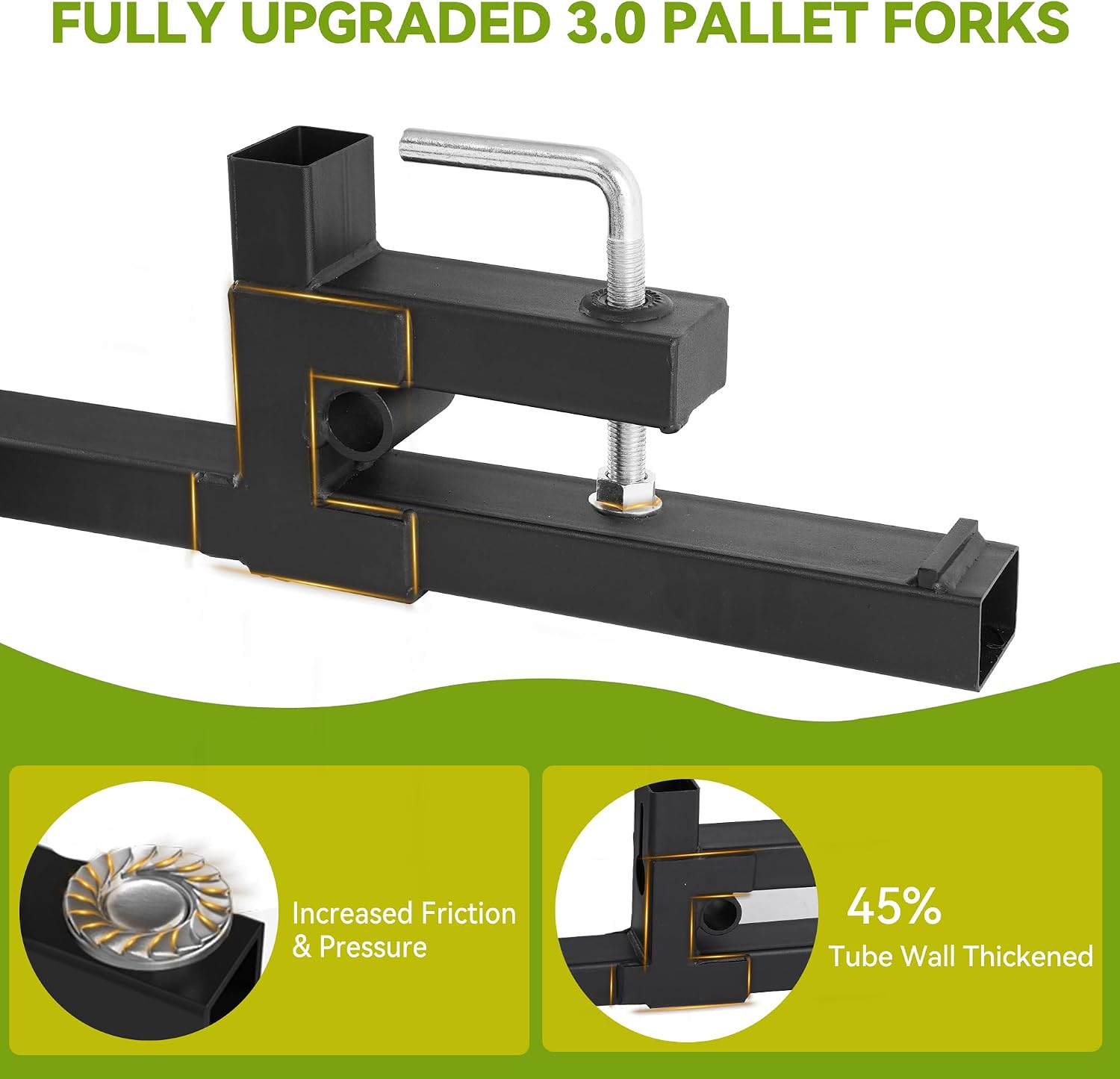 AUTOSAVER88 60' Clamp On Pallet Forks for Tractor Bucket, 4000lbs Pallet Fork with Adjustable Stabilizer Bar & Anti-roll Bar, Heavy Duty Quick Attach Skid Steer Loader Pallet Forks