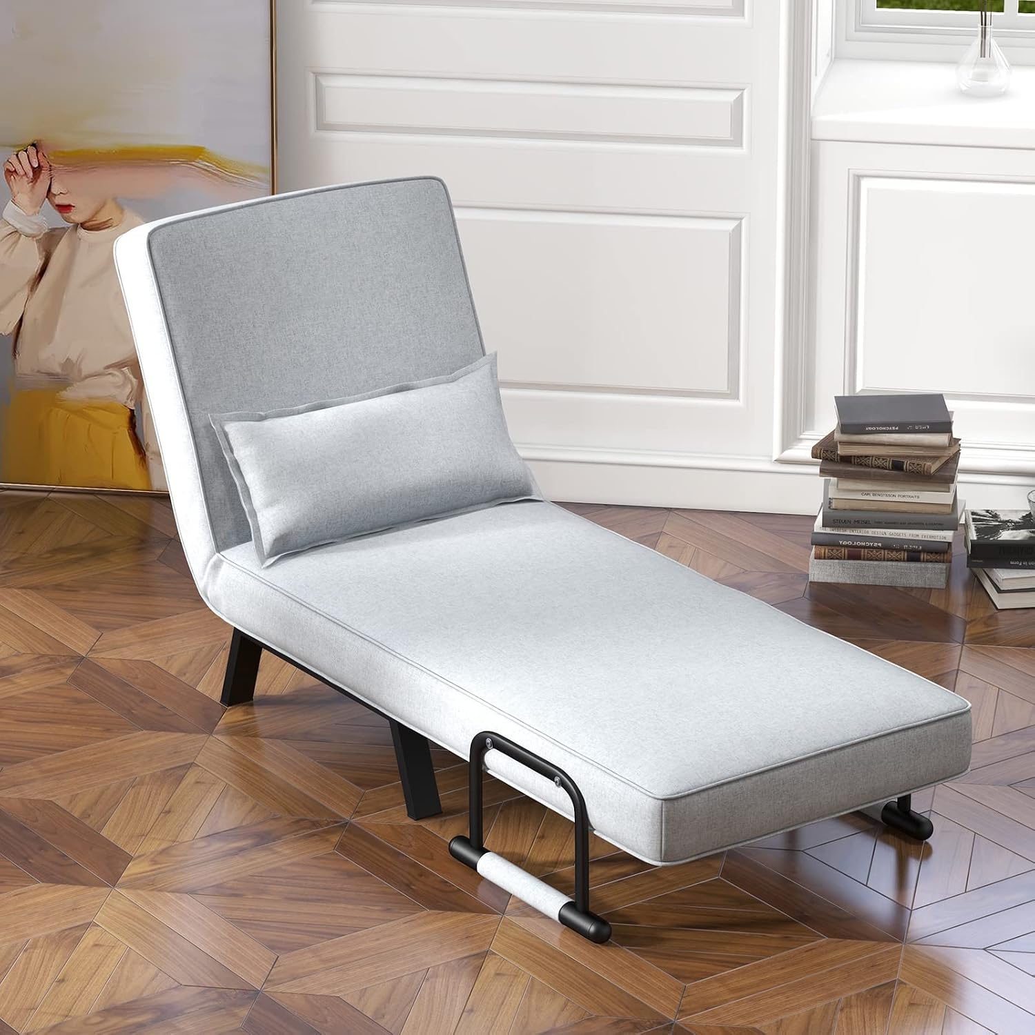 KOMFOTT Convertible Sleeper Chair Bed, 4-in-1 Folding Sofa Bed with 6-Position Adjustable Backrest, Upholstered Chaise Lounge with Removable Pillow, Leisure Recliner Lounge Couch for Home Office
