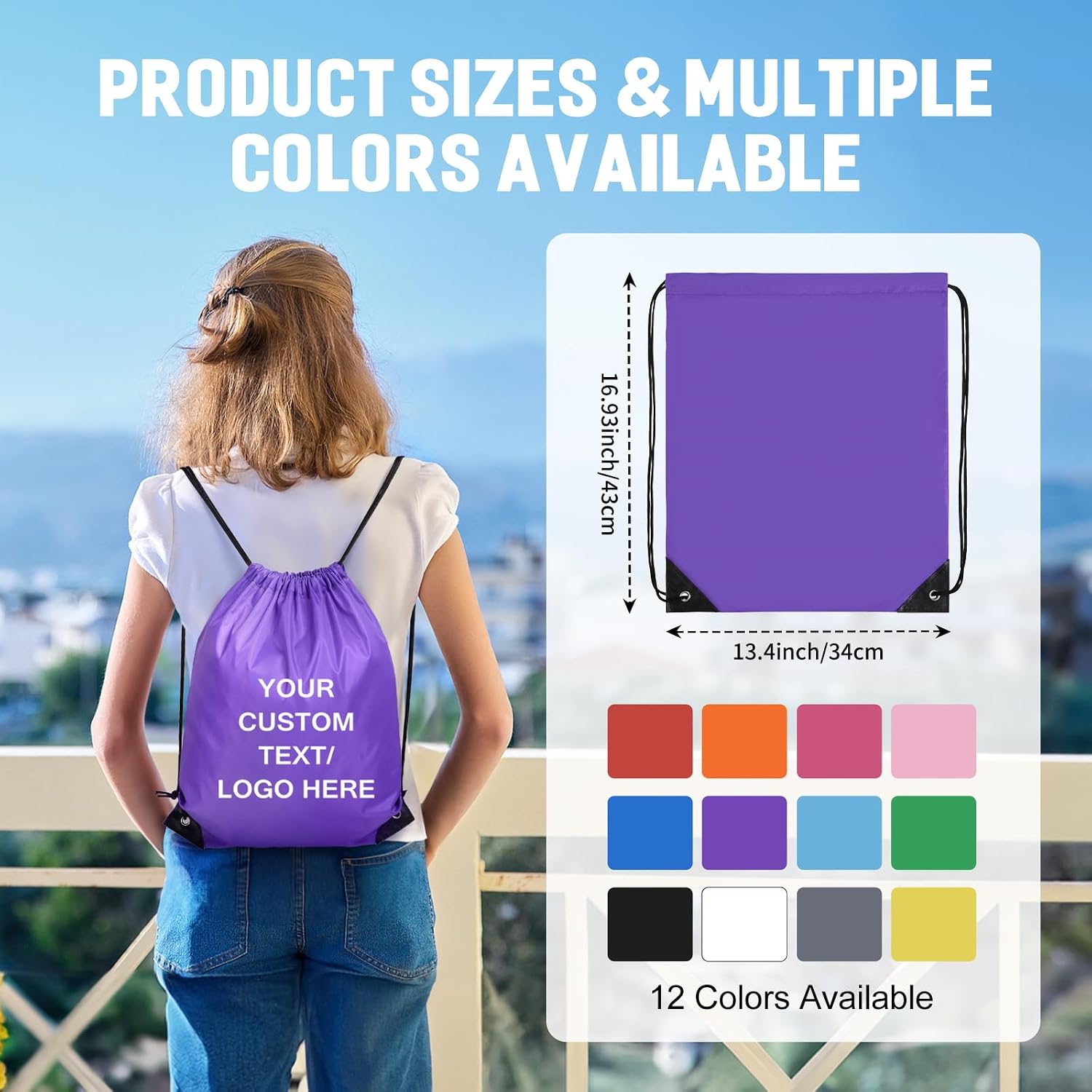 Fyore Custom Drawstring Bags with Logo, 500 Pack Bulk Personalized String Backpacks for Gym, Sports Events, Travel, Daily Use, and Business Promotions