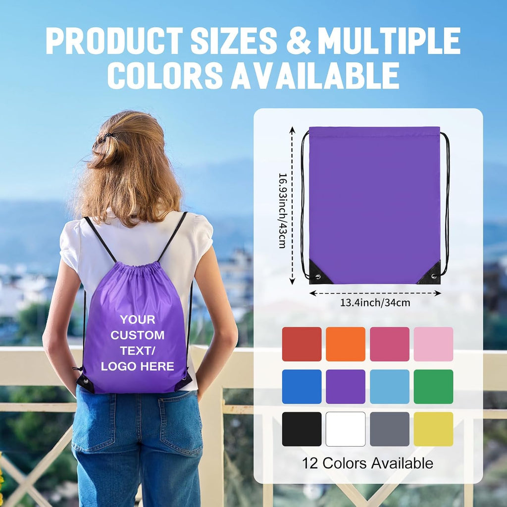 Fyore Custom Drawstring Bags with Logo, 1000 Pack Bulk Personalized String Backpacks for Gym, Sports Events, Travel, Daily Use, and Business Promotions