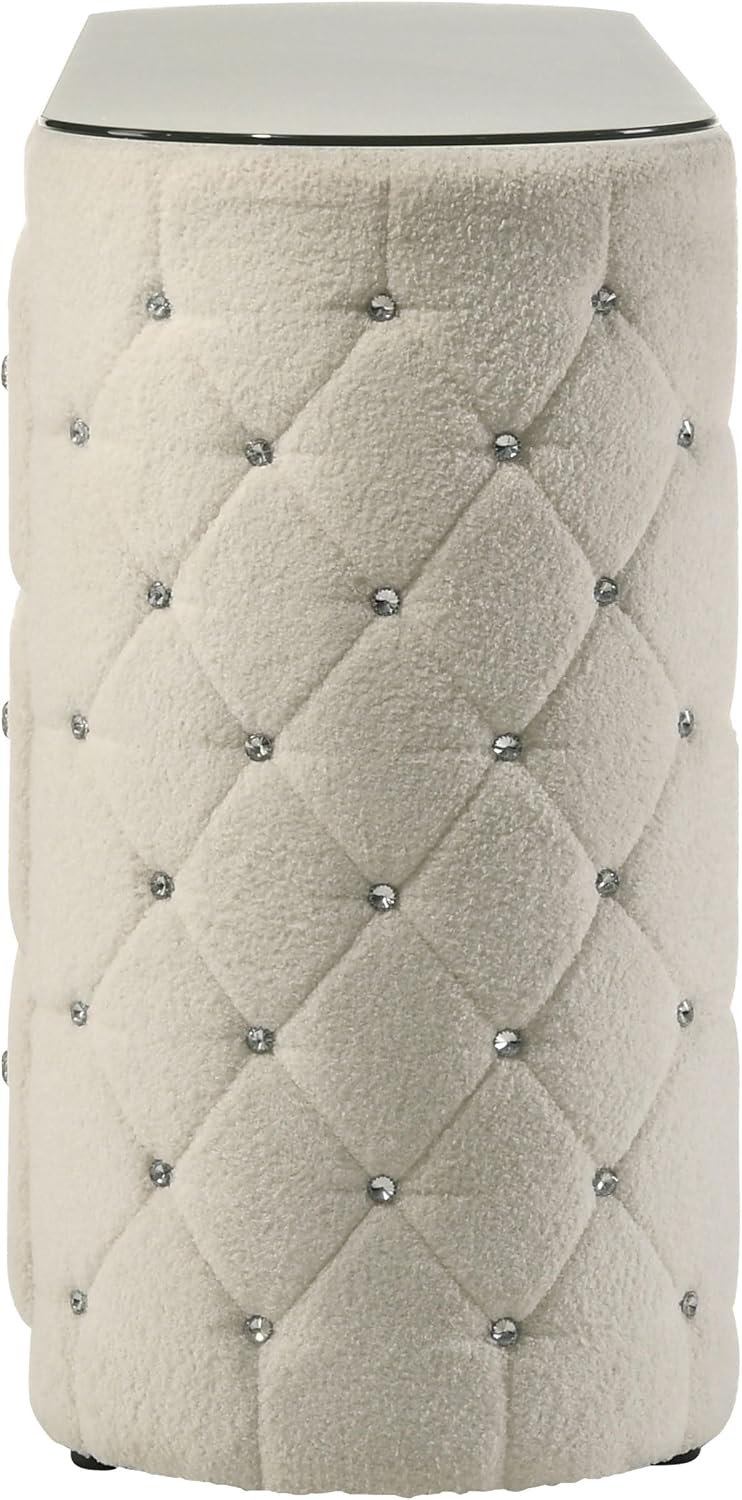 Coaster Home Furnishings - Sonya - Wood - Boucle Upholstered 6-Drawer Dresser with Crystal Hardware, Tufted Panels and Glass Top - Bedroom - Ivory - 360113