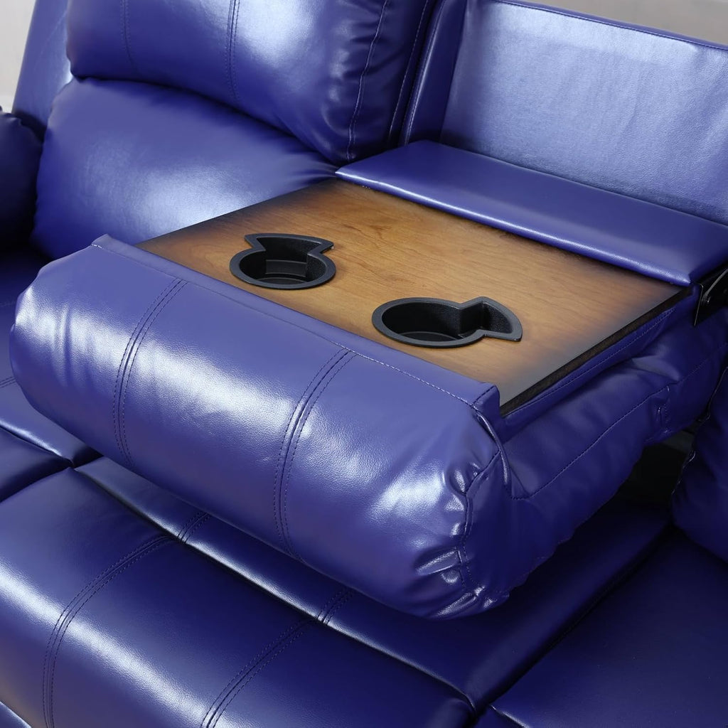 2-Piece Manual Leather Recliner Sofa Set, Adjustable Backrest Reclining Loveseat Sofa & Recliner Chair with Convertible Middle Coffee Table for House, Home Theater, Dark Blue