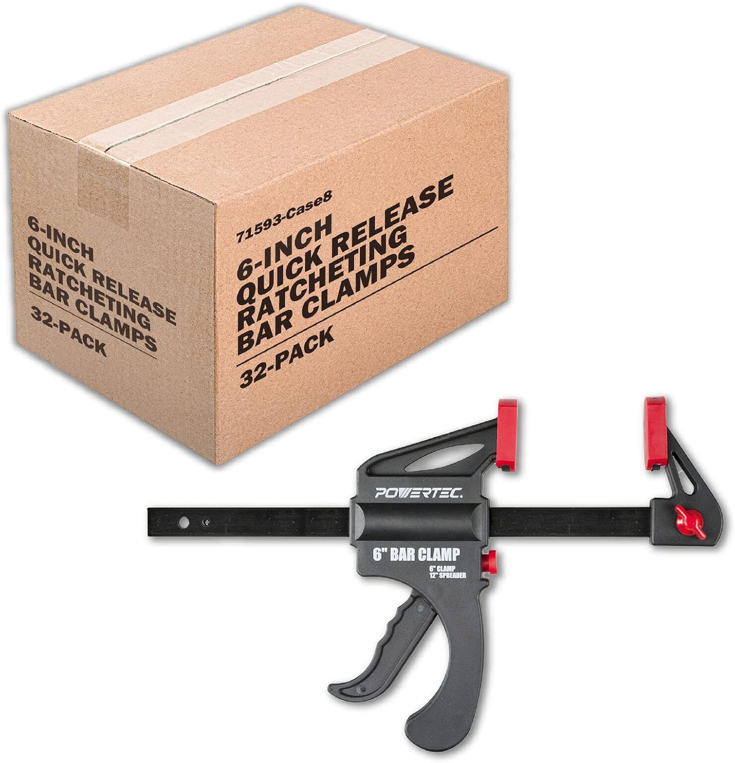 POWERTEC 6' Bar Clamps/Spreaders 32 Pack, Trigger & Ratchet Quick Grip Clamps for Woodworking, Gluing & DIY Projects