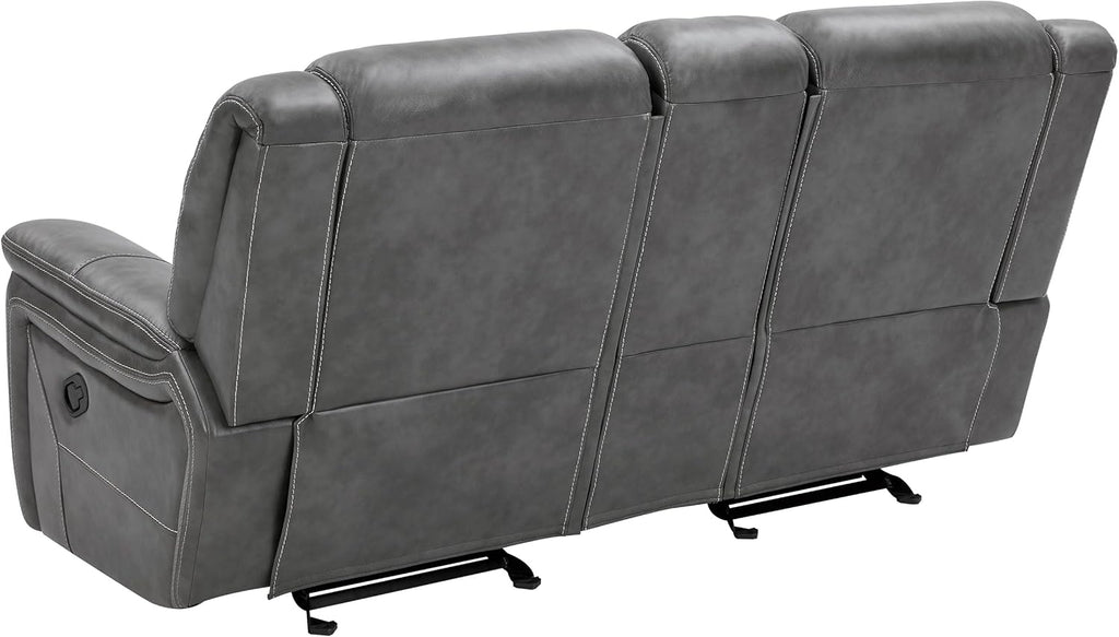 Coaster Home Furnishings - Conrad - Faux Leather Upholstered Padded Arm Glider Loveseat with Cup Holders, USB Port, Storage Drawer, and Power Outlet - Living Room & Home Theater - Gray - 650355